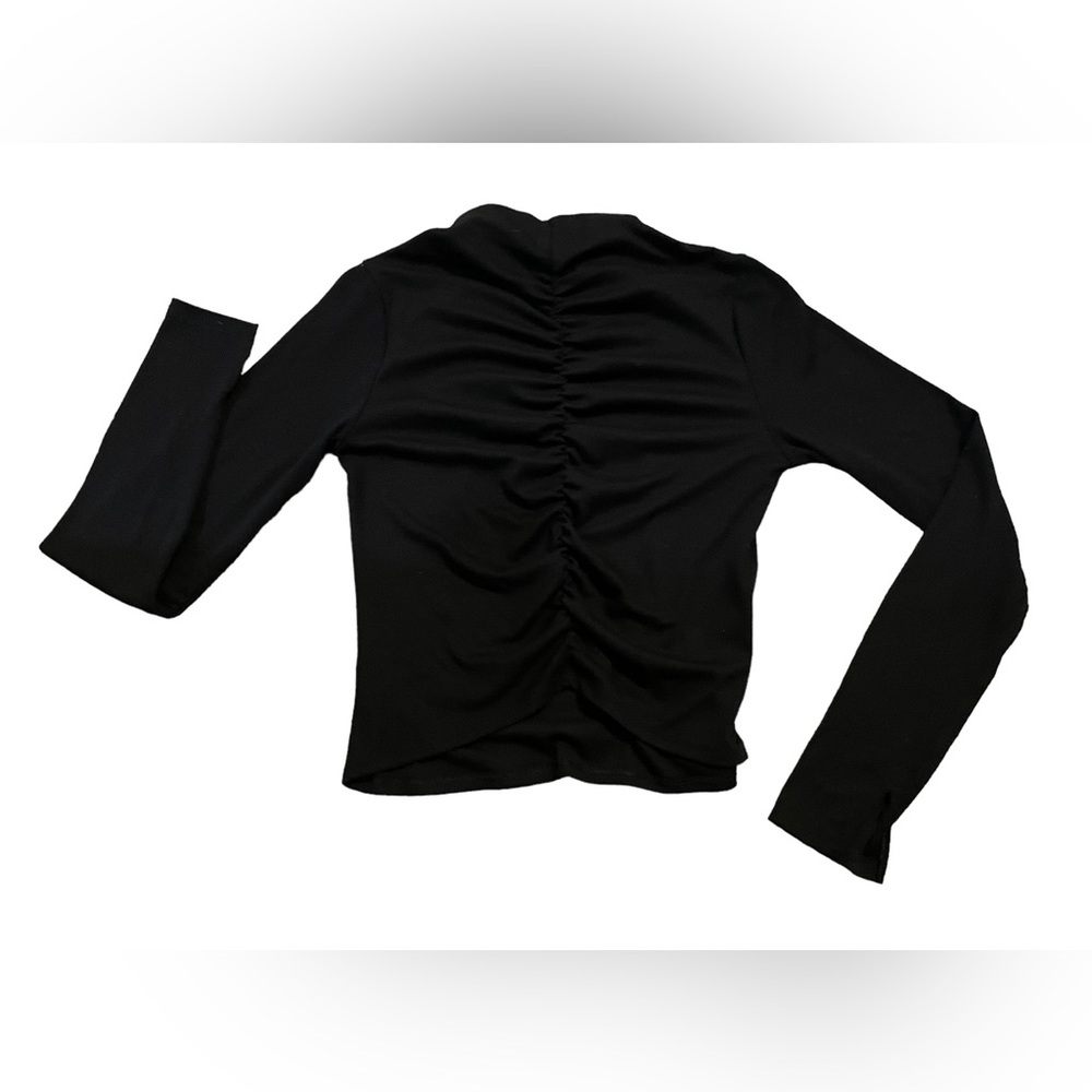 Reversible long sleeve mock neck ruched top